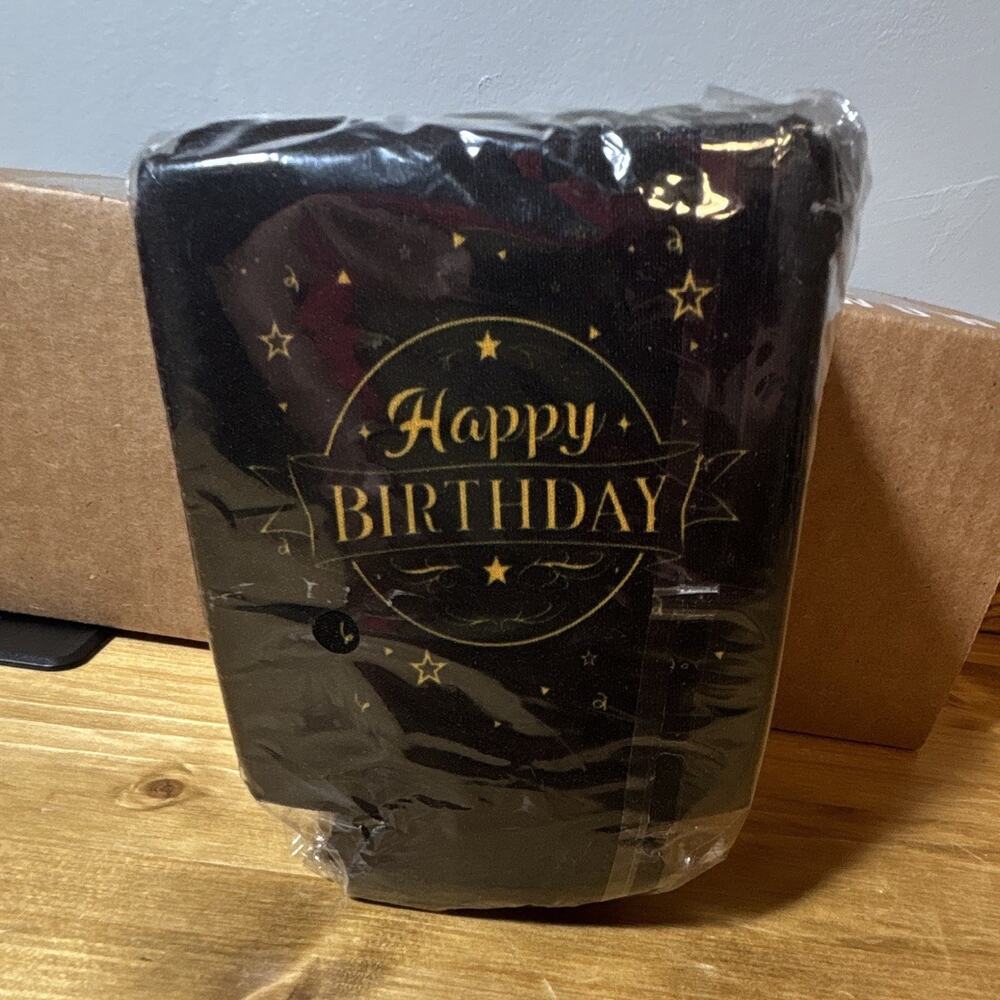 Happy Birthday Can Cooler Sleeves 12-Pack Black Gold Insulated Foam